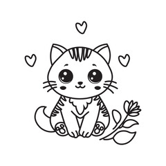 Obraz premium illustration of Black And White Coloring Book With Bold Lines, Cute Animal Kitty