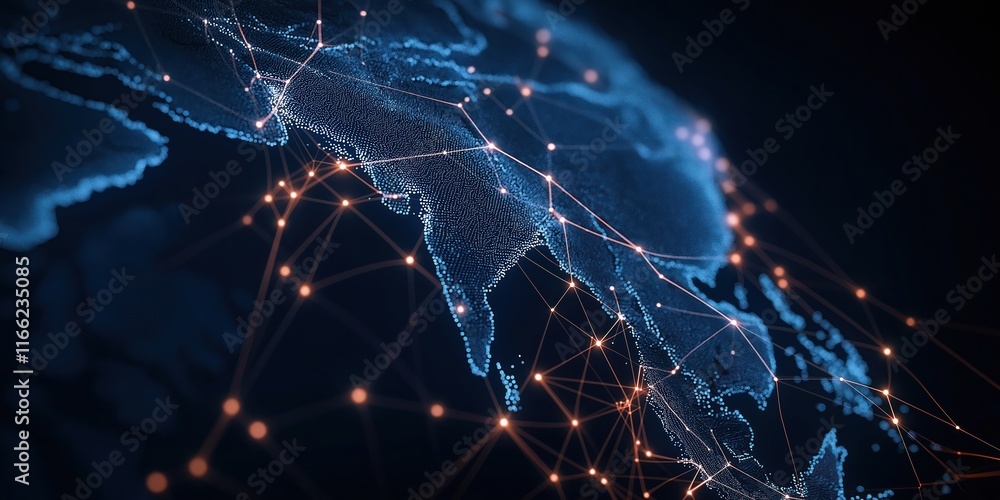 Poster global digital map shows interconnectedness between countries. worldwide network of connections illu
