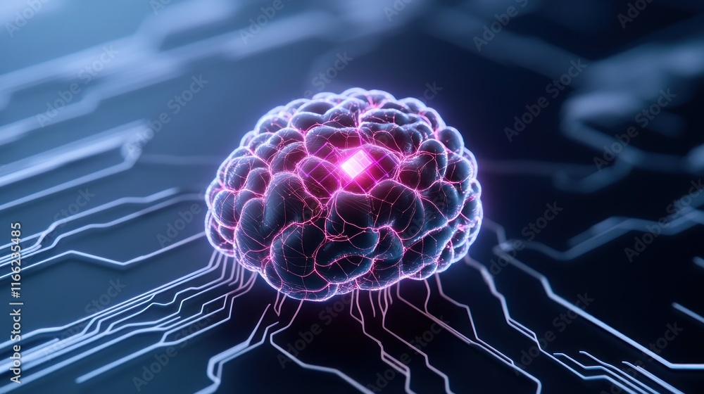 Aufkleber a digital brain with circuits, symbolizing technology and intelligence.