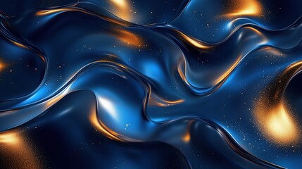 Obraz premium Abstract liquid waves in blue and gold with glowing highlights and smooth texture