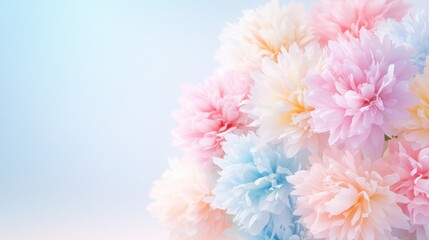 Fototapeta premium Vibrant pastel peonies blossoming against tranquil sky background