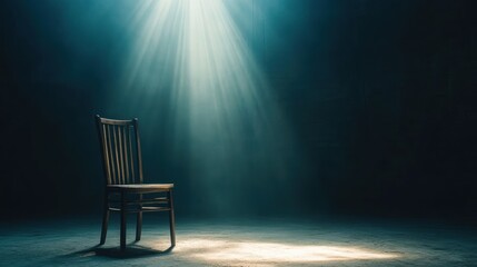 Solitary Chair in Mysterious Room, Blue Light