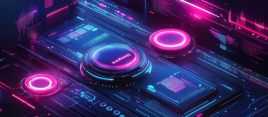 Obraz premium Neon Cyberpunk Interface: Futuristic Digital Technology