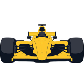 Front view of a yellow formula 1 car vector icon isolated on a transparent background.