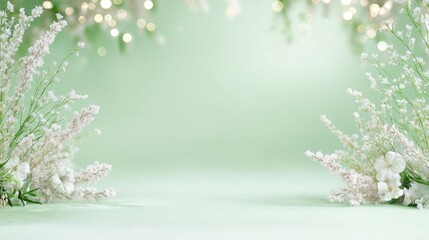 Elegant green floral background with soft light and bokeh effect
