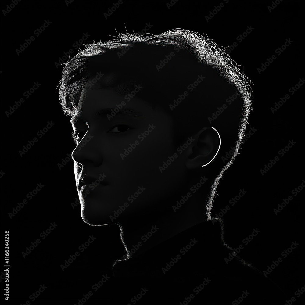 Poster man portrait minimalist style. profile view. neutral expression. simple design. suitable for website