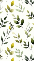 Green Olive Yellow Leaves Botanical Watercolor Seamless Pattern