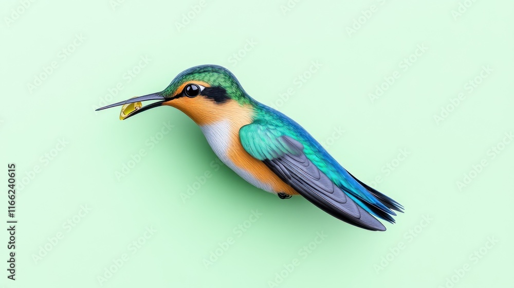 Poster a colorful bird with vibrant feathers and a catch in its beak.