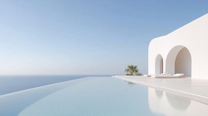 Large pool with a white house in the background