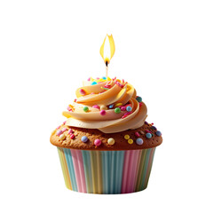 birthday cupcake with candle on transparent background PNG high quality photo 