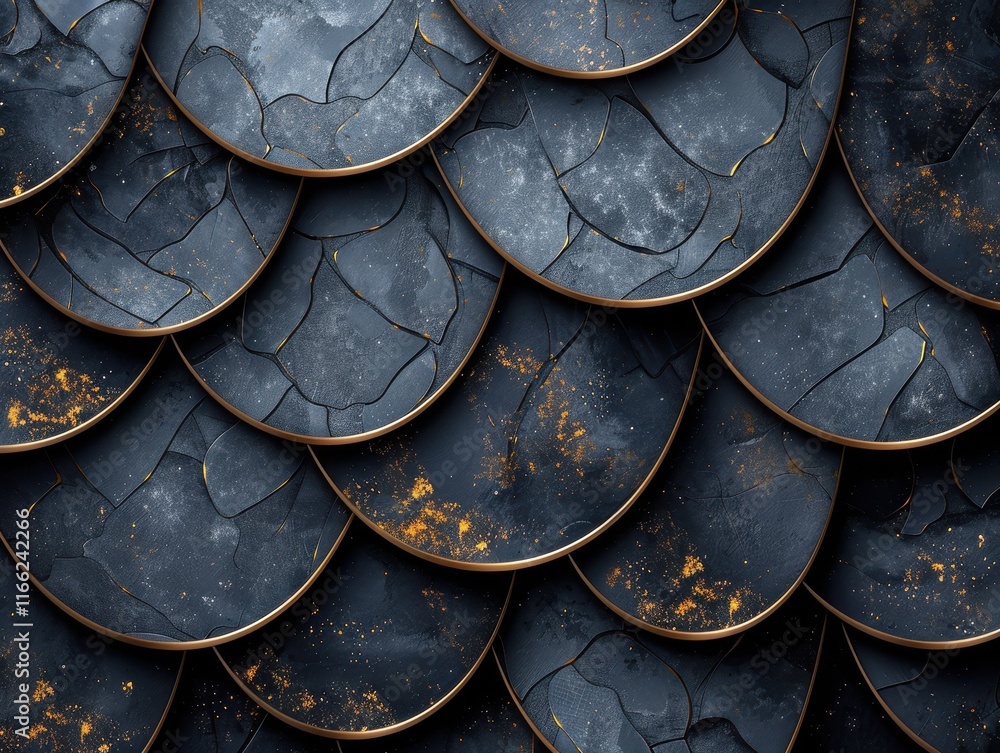 Poster a textured surface resembling overlapping scales with a dark, weathered finish.