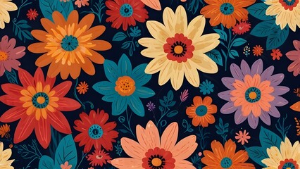 Beautiful vector cute abstract flowers seamless pattern in childish style. Generative AI