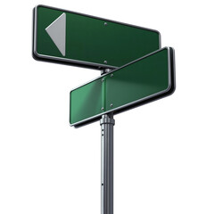 Two blank green road signs with direction arrow on transparent background - obrazy, fototapety, plakaty