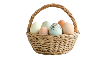 Easter eggs in a basket transparent background