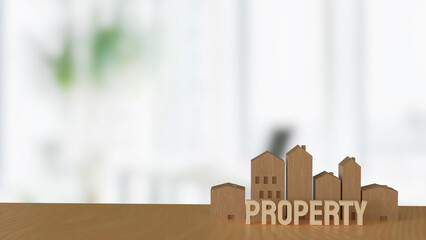 The wood house and property text for real estate concept 3d rendering.