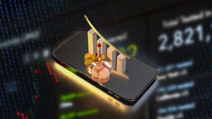 The Rocket and coins for Business or start up concept 3d rendering.