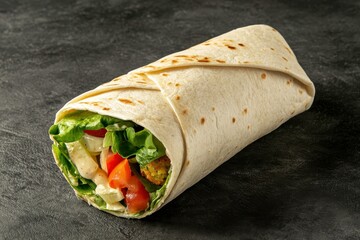 Freshly Wrapped Tortilla Wrap Filled with Crisp Vegetables, Lean Protein, and Flavorful Sauces Perfect for Healthy Eating and Meal Preparation