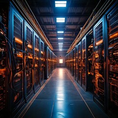 Fototapeta premium Crypto currency mining machines warehouse full of computer for mining bitcoin