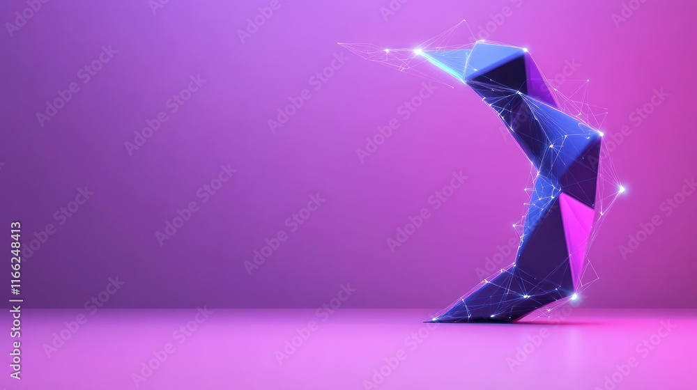 Poster abstract geometric shape with glowing connections on a gradient background.