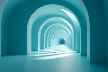 Fototapeta premium Abstract Teal Archway Corridor Leading To Light