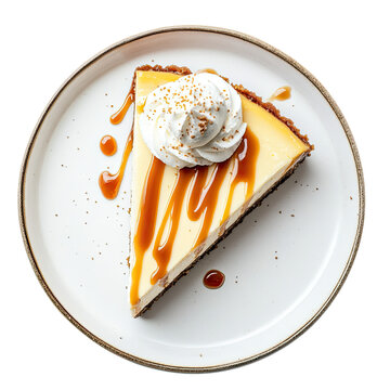 Delicious Slice of Caramel Cheesecake Isolated on a Transparent Background 