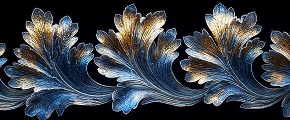 Elegant blue and gold acanthus leaf border.