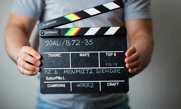 person with movie slate