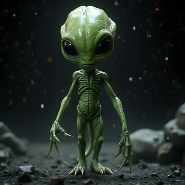 Intriguing Alien Encounter: A Stunningly Realistic Green Extraterrestrial Being in Space