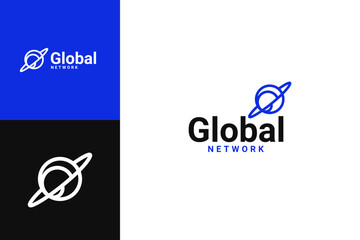 creative global network iconic logo design vector inspiration with outline, futuristic and modern styles. simple global circle symbol logo vector design template © Alfian_santoyan