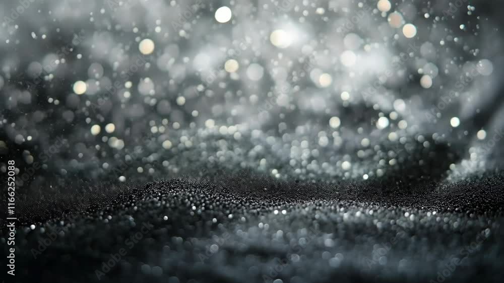 Poster sparkling droplets create a mesmerizing effect on a dark surface during a late evening gathering