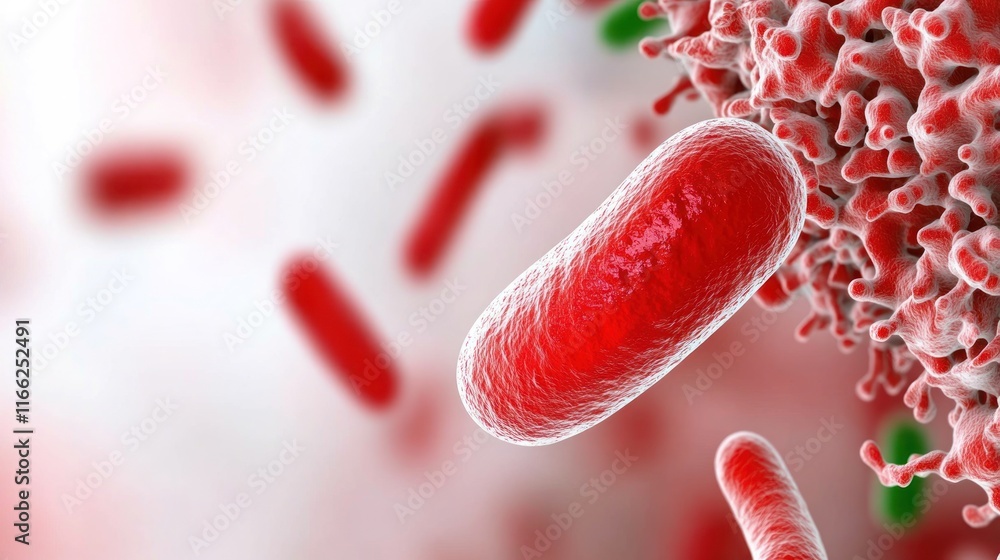 Poster microscopic view of bacteria interacting with a surface.