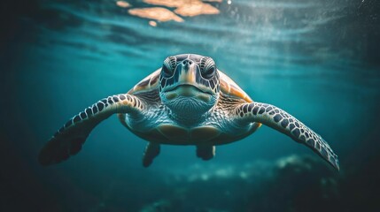 Obraz premium Underwater Turtle in Natural Habitat with Soft Lighting