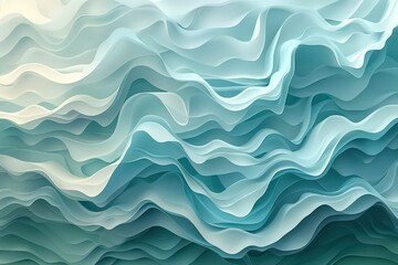 Obraz premium Abstract waves in soft blue and green hues, creating a serene visual effect.