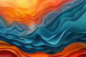 Fototapeta premium Abstract waves of color in warm and cool tones, creating a dynamic landscape.
