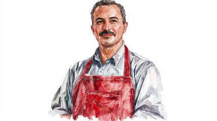 Portrait of butcher in apron, showcasing craftsmanship and pride
