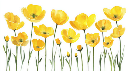 Fototapeta premium Bright yellow flowers with green stems create cheerful floral scene