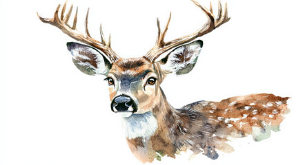 Watercolor deer head with detailed fur texture and expressive features