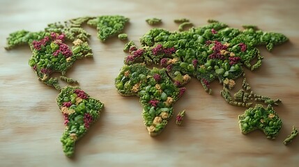 World Map Crafted From Lush Green Plants And Flowers