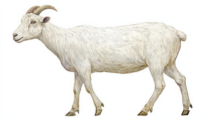 Obraz premium Watercolor painting of white goat with short horns, showcasing its beauty