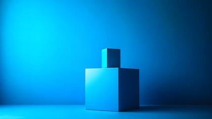 A vibrant blue studio table provides a striking backdrop for product displays and content design. A blue box placed on a larger blue box. All blue.
