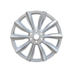 Obraz premium Metallic automotive alloy wheel rim isolated in 3D cartoon style representing car accessory transportation component or mechanical engineering product