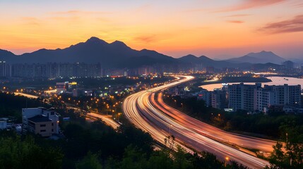 Fototapeta premium City Highway Sunset Scenic Mountain View