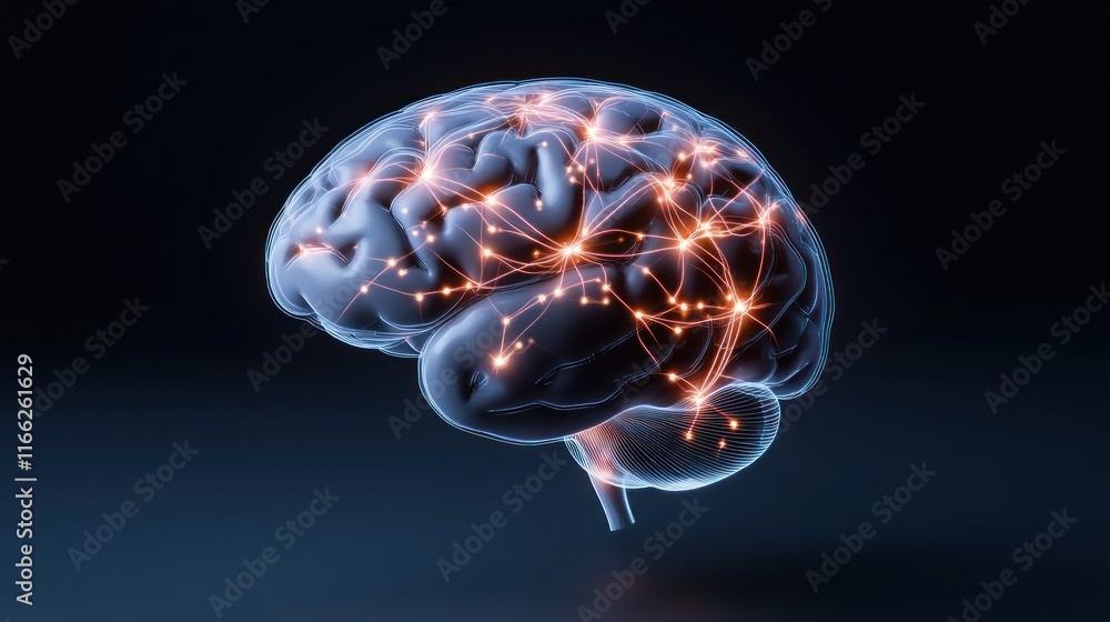 Poster a digital representation of a brain with neural connections.