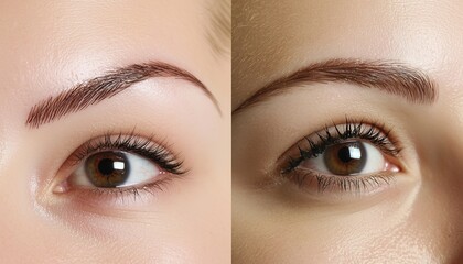 Obraz premium permanent eyebrow makeup before and after, illustrating the improvement through tattooing.