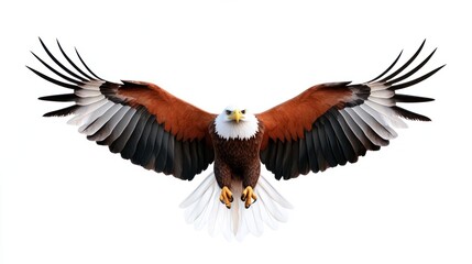 Fototapeta premium A majestic eagle with outstretched wings against a white background.