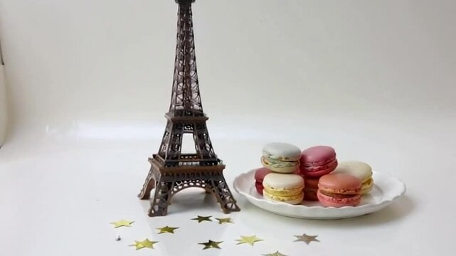 Miniature Eiffel Tower with Heart-Shaped Macarons