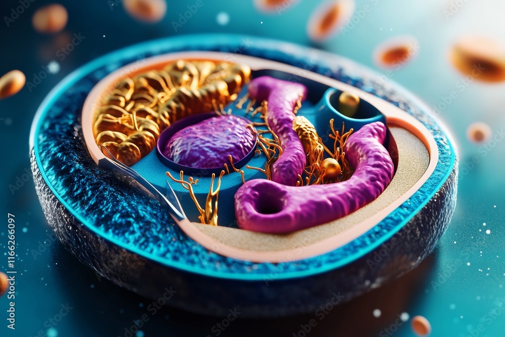 Poster microscopic cellular structure: a detailed 3d render of a cell's inner workings