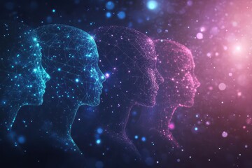 virtual talent constellation with human silhouettes progressive tech aesthetic
