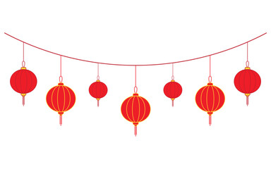 Set of lampion lanterns chinese hanging illustration design template