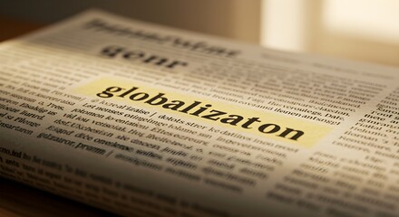 Word Globalization highlighted on a newspaper, Globalization concept, impacts of globalization